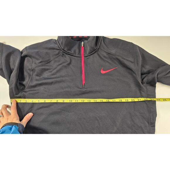 Nike thermafit size L men's 1/4 zip pullover sweater warm black red swoosh ^* - Picture 7 of 8